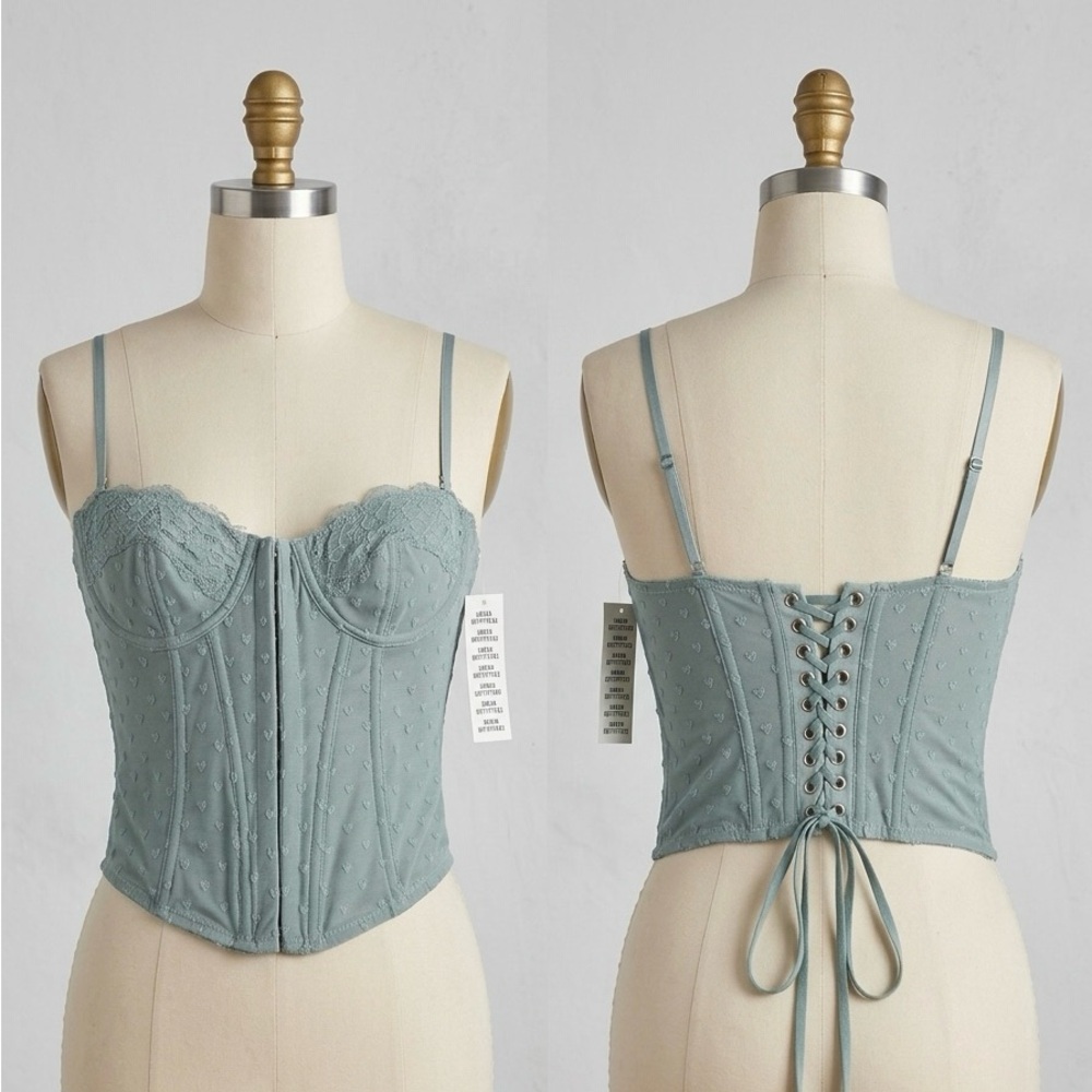 Urban Outfitters Lace-Trim Corset Bustier — Sage